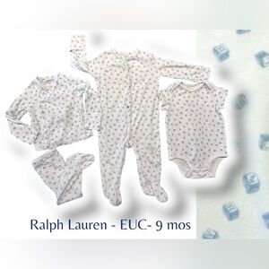 EUC / VGUC Ralph Lauren White & Blue Blocks Baby Boy Infant Set (9 months)